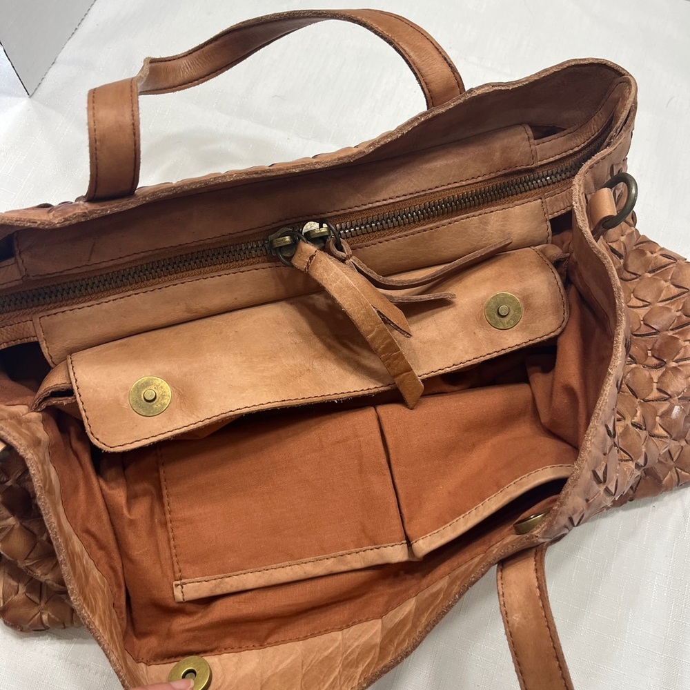 Valentina Tan Leather Basket Weave Hobo Bag - Picture 8 of 14